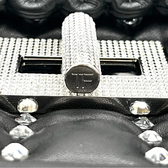 Tom Ford Black Leather Purse Studded Sequin Chain Link Shoulder Bag - Picture 11 of 16